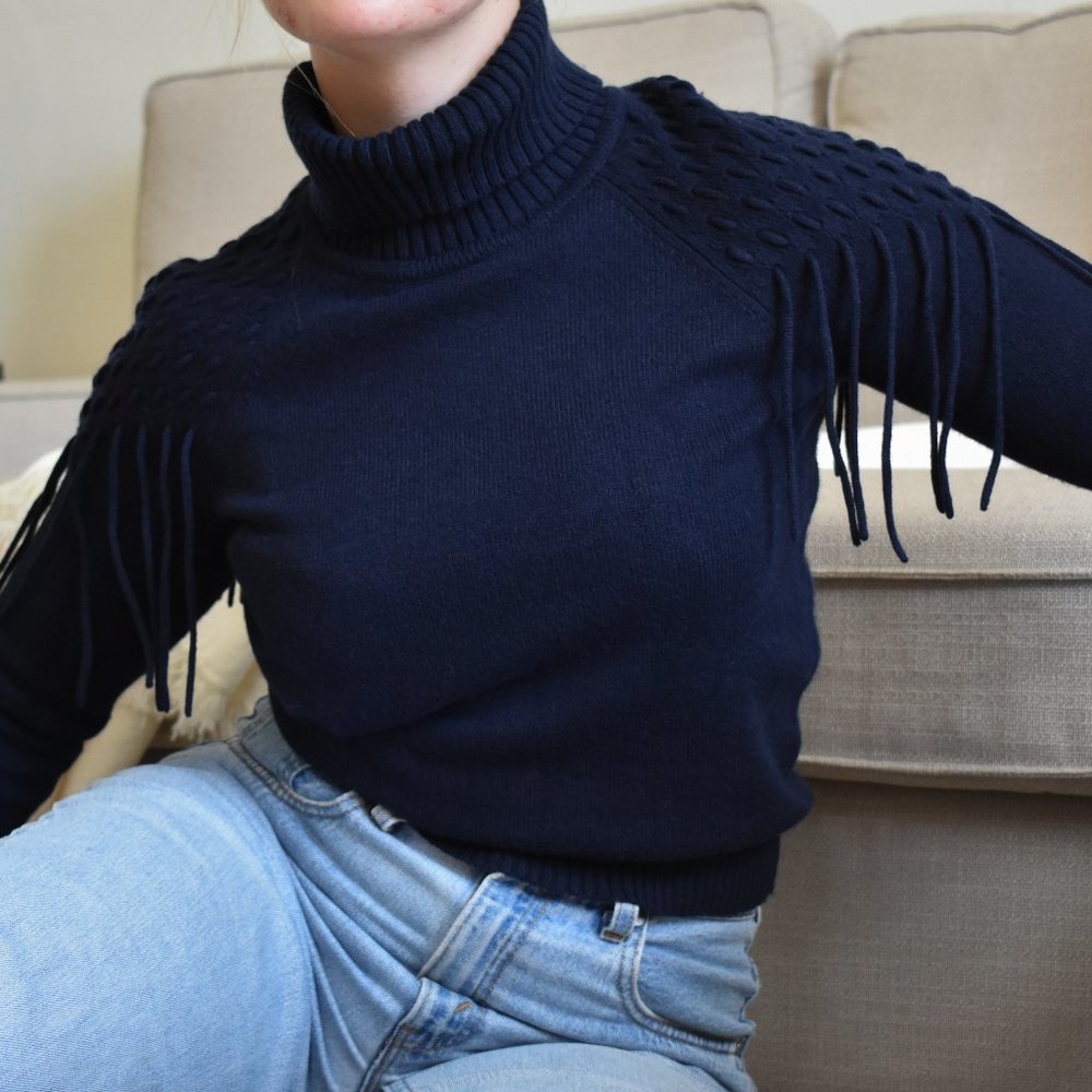 KAREN MILLEN Cashmere Fringe Turtleneck Sweather